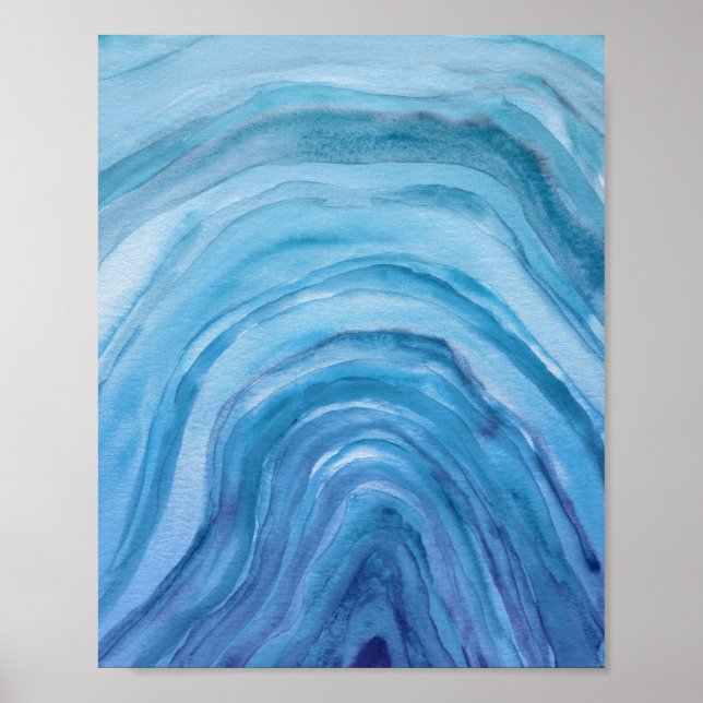 Abstrakt Indigo Blue Agate II Vattenfärgsbild Poster (Framsidan)