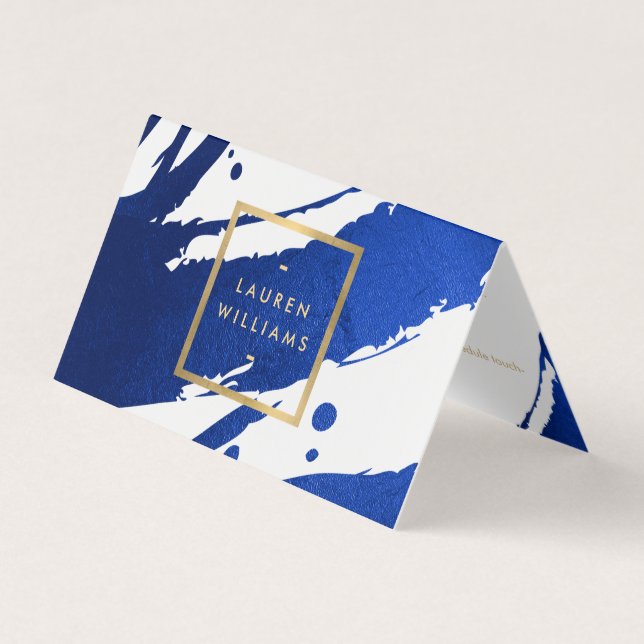 Abstrakt Indigo Blue Brushstrokes Visitkort (Framsida)