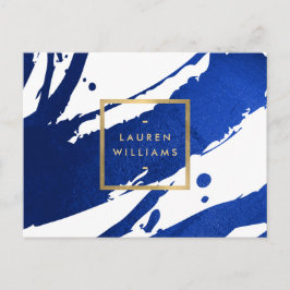 Abstrakt Indigo Blue Brushstrokes Vykort