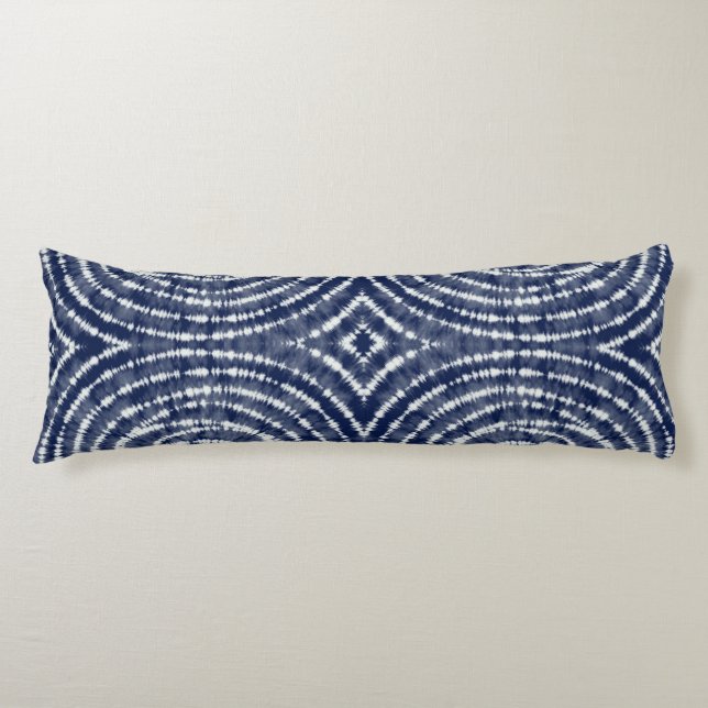 Abstrakt Indigo Blue Japansk Shibori Mönster Kroppskudde (Framsidan)