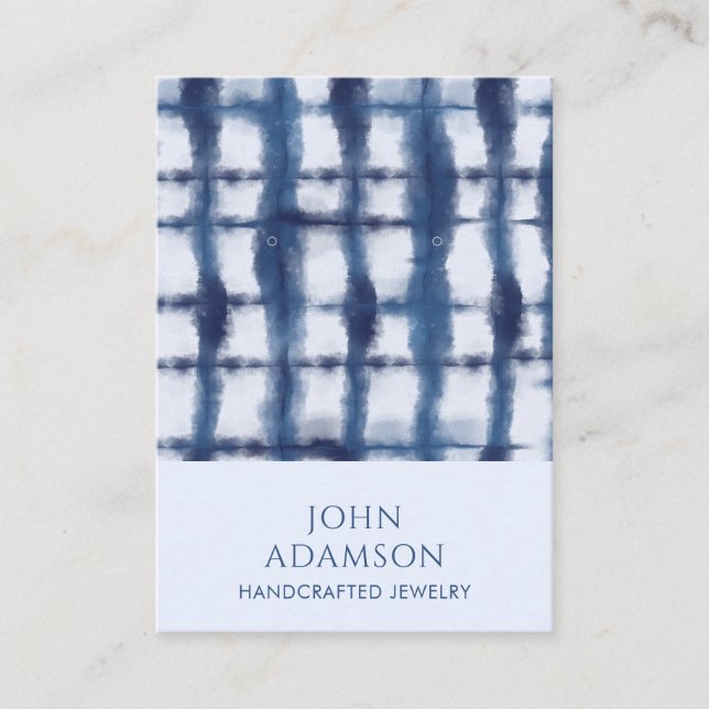 Abstrakt Indigo Blue Mönster Earring Visning Card Visitkort (Framsida)