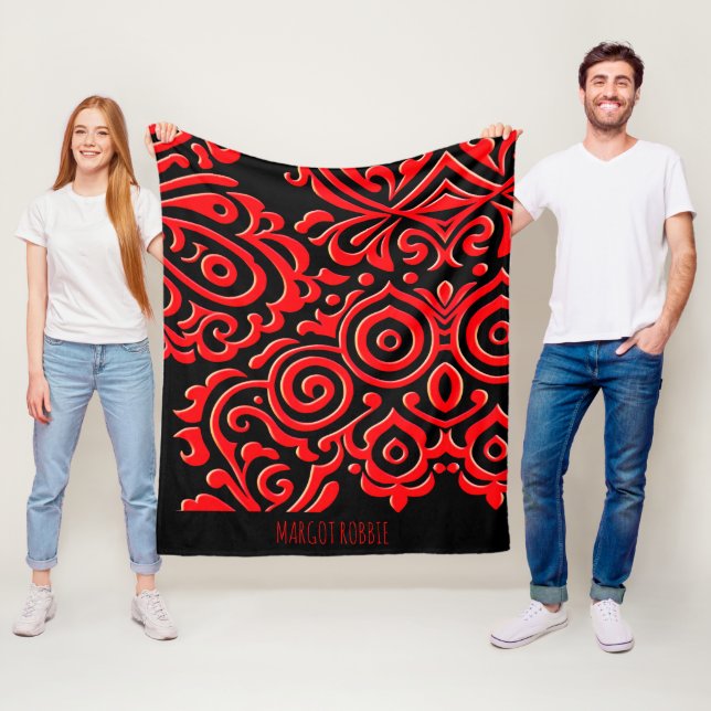 Abstrakt Indonesisk batik Red Black Mönster Fleecefilt (På plats)