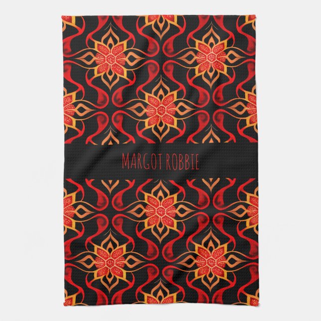 Abstrakt indonesiskt batik-Blommönster Kökshandduk (Vertikal)