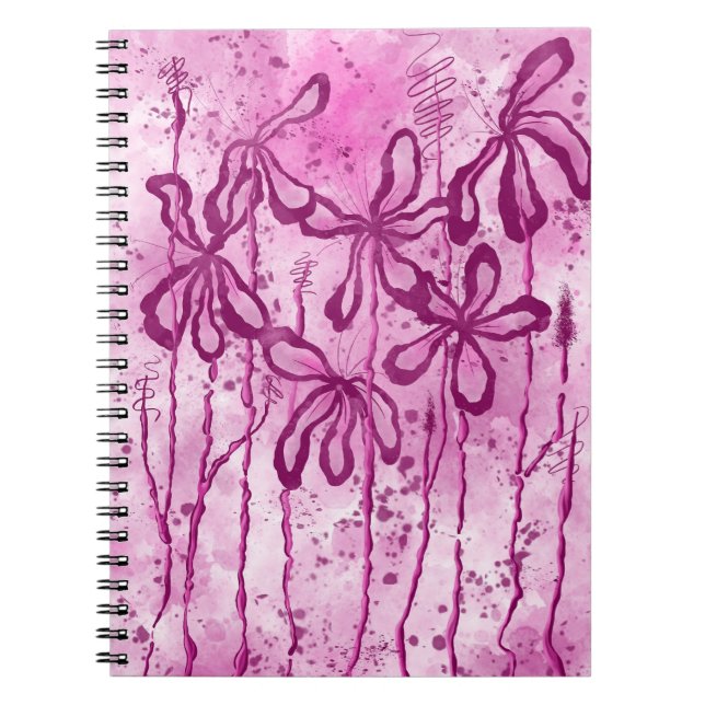 Abstrakt Inked Flowers Rosa Lilies Anteckningsbok (Framsidan)