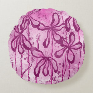 Abstrakt Inked Flowers Rosa Lilies Rund Kudde
