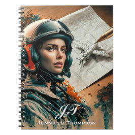 Abstrakt, intsionistisk kvinnlig pilot och flygpla anteckningsbok