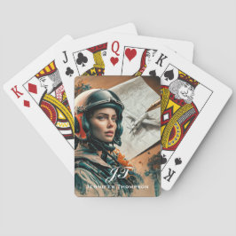 Abstrakt, intsionistisk kvinnlig pilot och flygpla casinokort