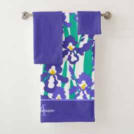 Abstrakt Iris Blommigt Monogram Solid Blue