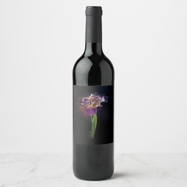 Abstrakt Irisblomma – Elegant blomsterkonst Vinflaska Etikett (Framsida)