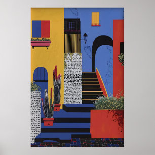 Abstrakt italiensk stad konsttryck Vibrant City Poster