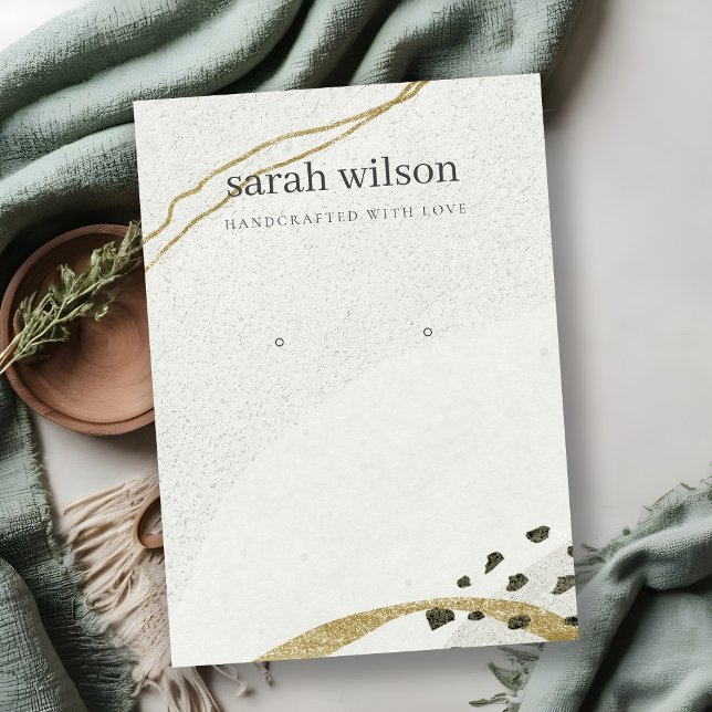 Abstrakt Ivory Black Guld Stud Earring Visning Visitkort (Skapare uppladdad)