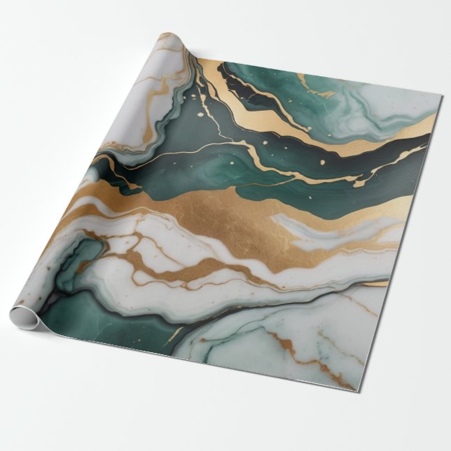 Abstrakt Jade marble struktur med guld accents Presentpapper (Utrullad)