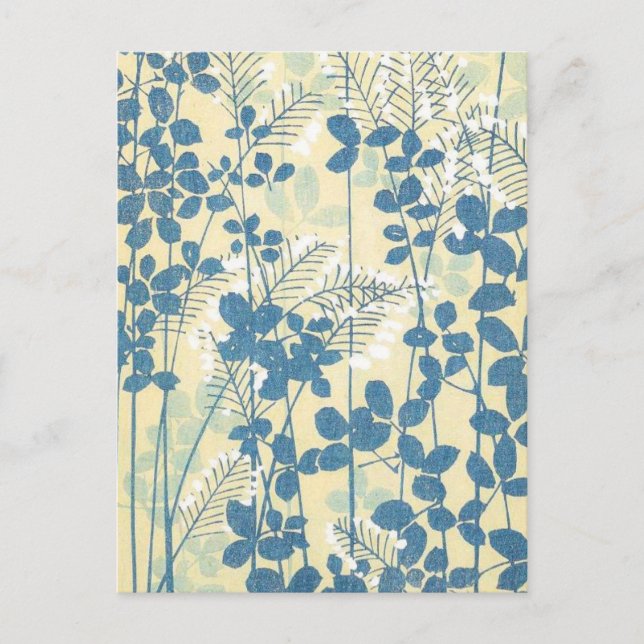 Abstrakt japansk blomsterdesign vykort i blå färg (Framsida)
