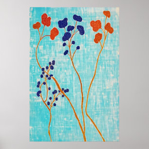 Abstrakt Japansk Botanisk Tryck Texturerat