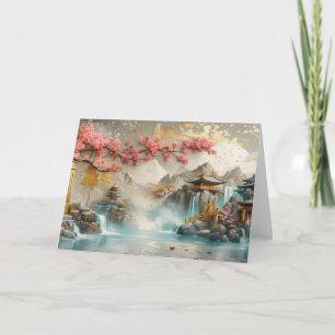Abstrakt Japanskt landskap med Sakura-Blommar Kort