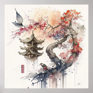 Abstrakt Japanskt liggande Poster