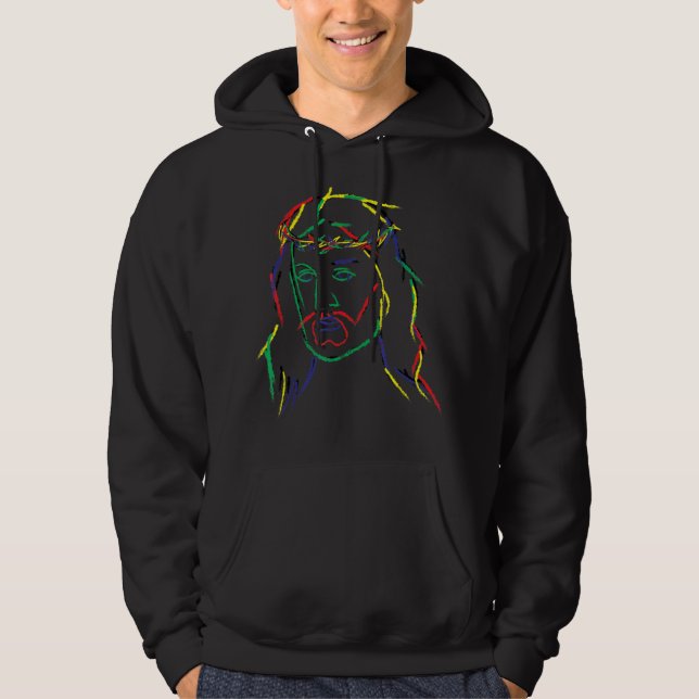 Abstrakt Jesus Graphic Coola Roligt Biet T-Shir Hoodie (Framsida)