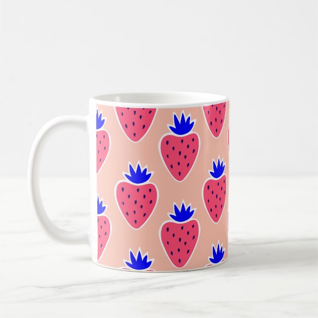 Abstrakt jordgubbsbär mönster på persikor. kaffemugg (Vänster)