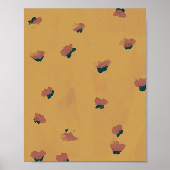 Abstrakt jordgubbsblommor på mustard poster (Framsidan)