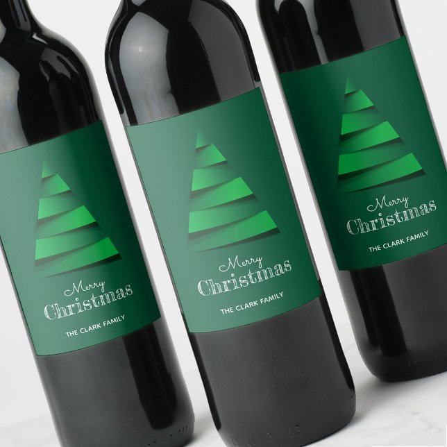 Abstrakt Julgran Helgdag Vinflaska Etikett (Abstract Christmas Tree Personalized Holiday Wine Labels)
