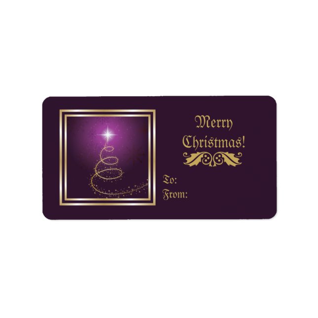 Abstrakt Julgran På lila-etikett Adressetikett (Framsidan)