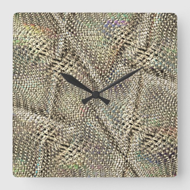 Abstrakt jute med lätt gyllene metall-färgkastning fyrkantig klocka (Framsida)