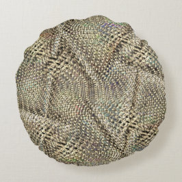 Abstrakt jute med lätt gyllene metall-färgkastning rund kudde