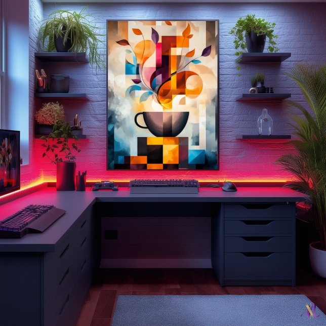 Abstrakt kaffekonst - geometrisk kopp och ånga poster (Skapare uppladdad)