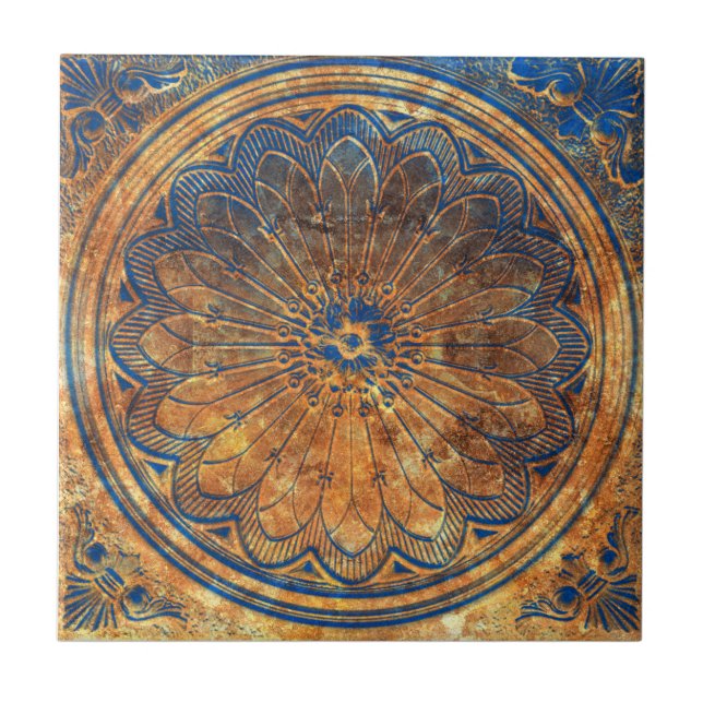 Abstrakt Kaleidoscope Arabesque Mandala Bronze Kakelplatta (Framsidan)
