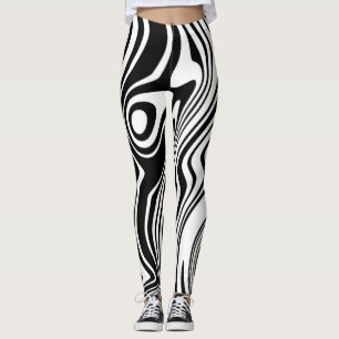 Abstrakt, kantade Vinkara, svarta och vita fläckar Leggings