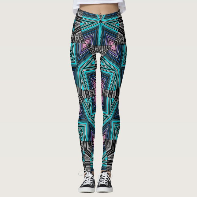 Abstrakt, kantfodrad stripe folk ethno triba leggings (Framsida)