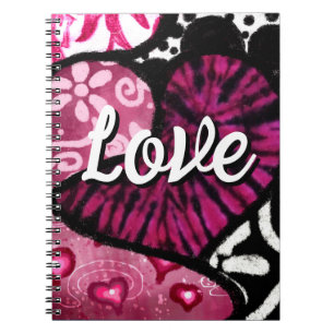 Abstrakt Kärlek Heart Rosa Blommigt Polka dots Bla Anteckningsbok