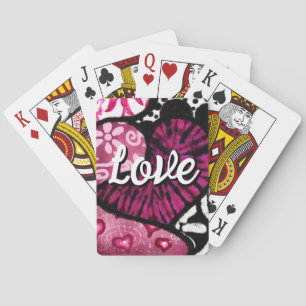 Abstrakt Kärlek Heart Rosa Blommigt Polka dots Bla Casinokort