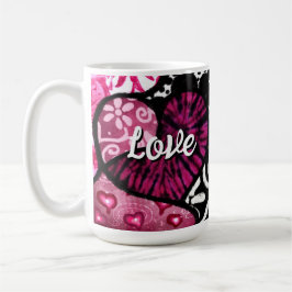 Abstrakt Kärlek Heart Rosa Blommigt Polka dots Bla Kaffemugg