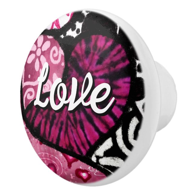 Abstrakt Kärlek Heart Rosa Blommigt Polka dots Bla Knopp (Höger)