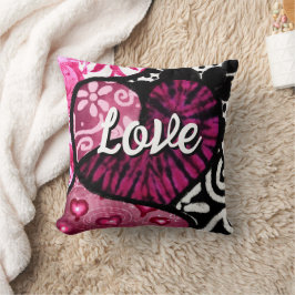 Abstrakt Kärlek Heart Rosa Blommigt Polka dots Bla Kudde