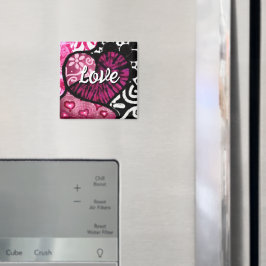 Abstrakt Kärlek Heart Rosa Blommigt Polka dots Bla Magnet