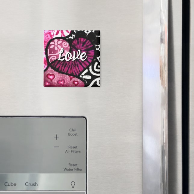 Abstrakt Kärlek Heart Rosa Blommigt Polka dots Bla Magnet (In Situ (Fridge))