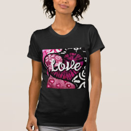 Abstrakt Kärlek Heart Rosa Blommigt Polka dots Bla T Shirt