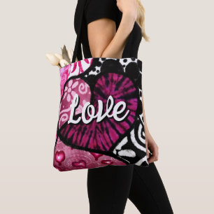 Abstrakt Kärlek Heart Rosa Blommigt Polka dots Bla Tygkasse