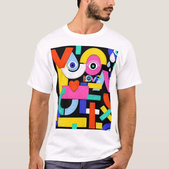 Abstrakt kärlek, ögon: färglöst mönster t shirt (Framsida)