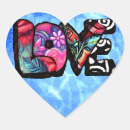Abstrakt Kärlek Ord Graffiti Valentine Blommigt Ro Hjärtformat Klistermärke