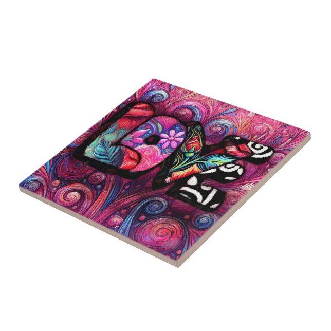 Abstrakt Kärlek Ord Graffiti Valentine Blommigt Ro Kakelplatta (Sidan)