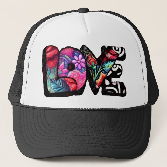 Abstrakt Kärlek Ord Graffiti Valentine Blommigt Ro Keps (Framsida)