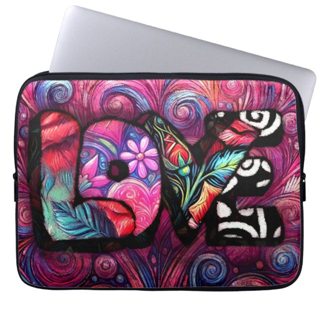 Abstrakt Kärlek Ord Graffiti Valentine Blommigt Ro Laptop Fodral (Framsidan)