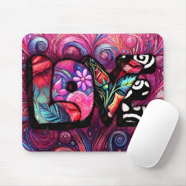 Abstrakt Kärlek Ord Graffiti Valentine Blommigt Ro Musmatta (Med mus)