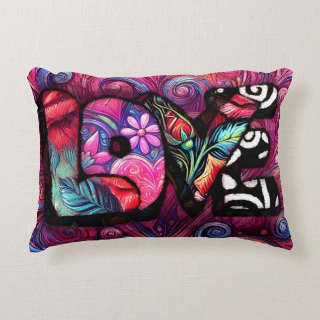 Abstrakt Kärlek Ord Graffiti Valentine Blommigt Ro Prydnadskudde (Framsidan)