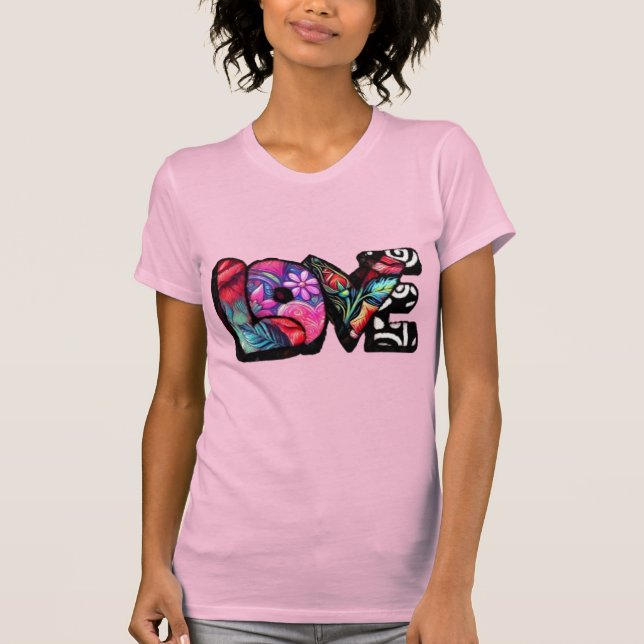 Abstrakt Kärlek Ord Graffiti Valentine Blommigt Ro T Shirt (Framsida)