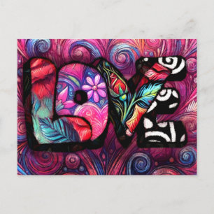 Abstrakt Kärlek Ord Graffiti Valentine Blommigt Ro Vykort