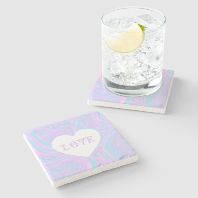 Abstrakt Kärlek Valentines Rosa Vit Hjärtfärgad  Stenunderlägg (Sidan)